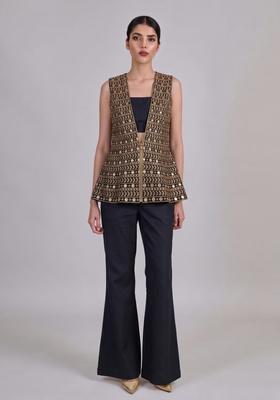 Black Mirror Work Georgette Fusion Set