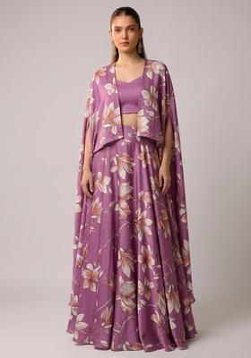 Mauve Printed Georgette Lehenga Set
