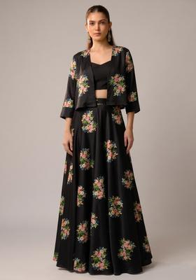 Black Printed Georgette Lehenga Set