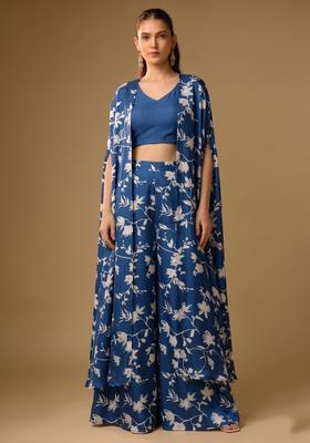 Royal Blue Printed Georgette Fusion Set