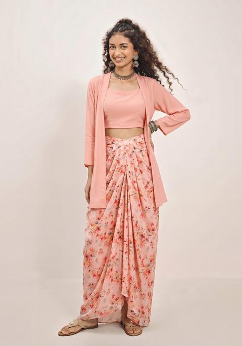 Peach Printed Muslin Fusion Set