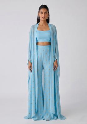Sky Blue Sequin Georgette Fusion Set