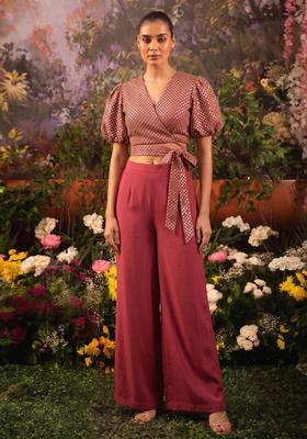 Rani Pink Mirror Work Poly Blend Fusion Set