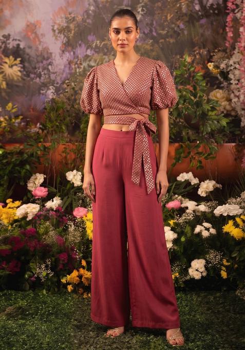 Rani Pink Mirror Work Poly Blend Fusion Set