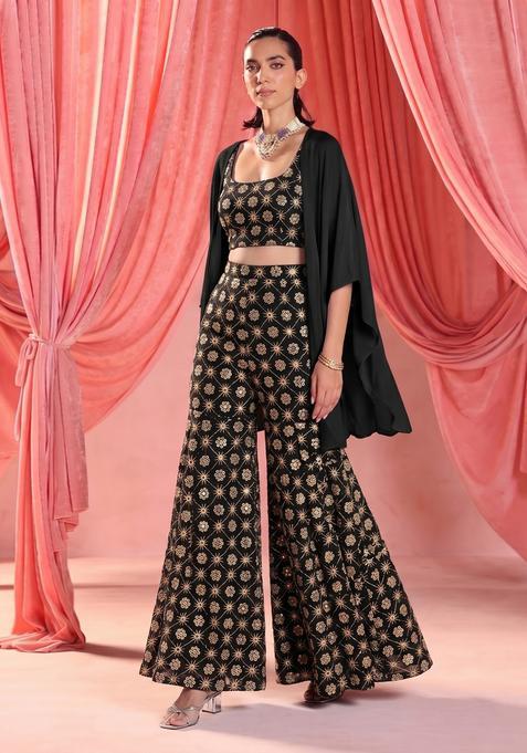 Black Sequin Georgette Fusion Set