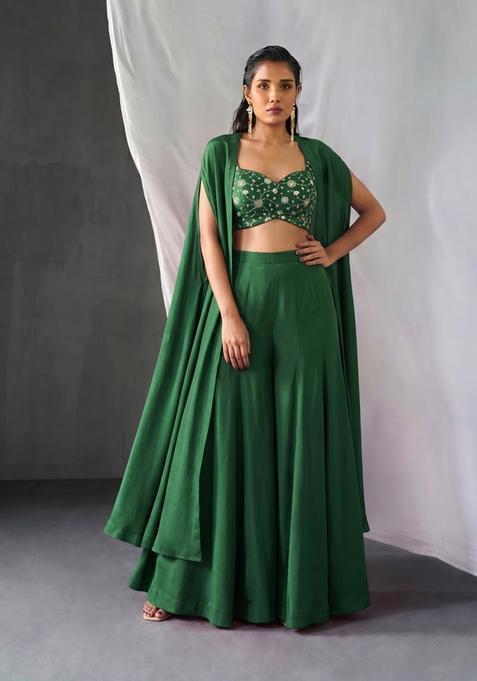 Bottle Green Embroidered Tissue Fusion Set