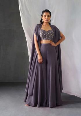 Charcoal Grey Embroidered Tissue Fusion Set