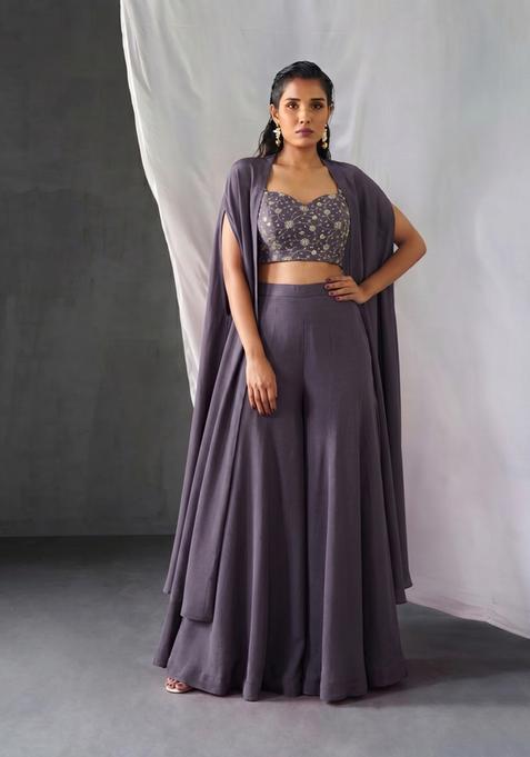 Charcoal Grey Embroidered Tissue Fusion Set