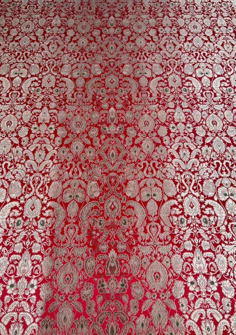 Red Jacquard Brocade Fusion Set for Diwali and Festive Wear - Indya