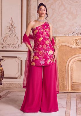 Rani Pink Embroidered Organza Fusion Set
