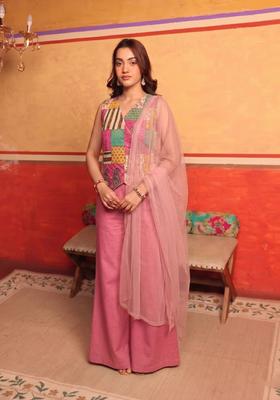 Multicolor Jacquard Brocade Fusion Set