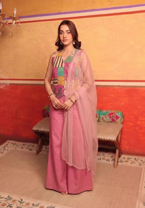 Multicolor Jacquard Brocade Fusion Set