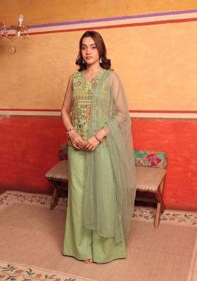 Mint Green Jacquard Brocade Fusion Set