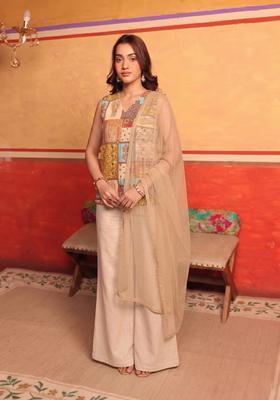 Multicolor Jacquard Brocade Fusion Set