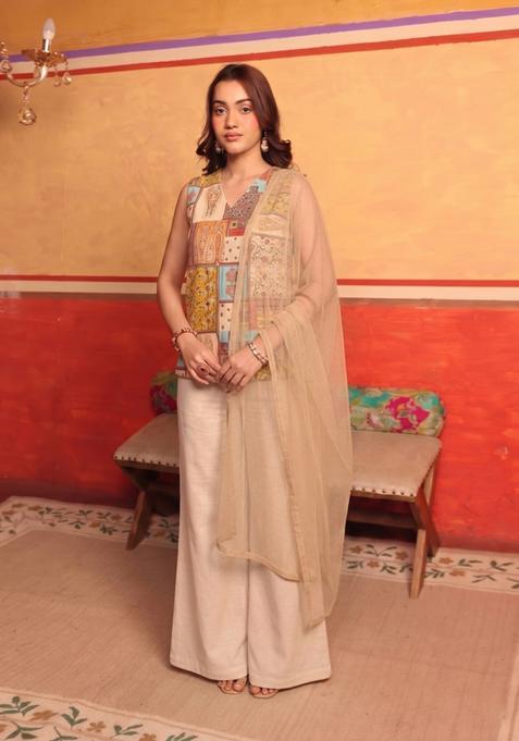 Multicolor Jacquard Brocade Fusion Set
