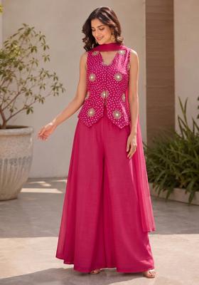 Rani Pink Printed Crepe Fusion Set