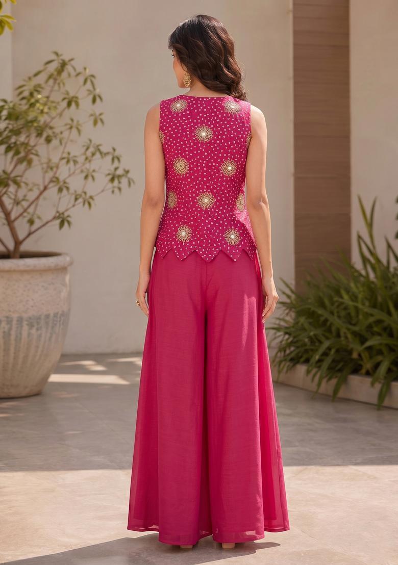 Rani Pink Printed Crepe Fusion Set - Indya