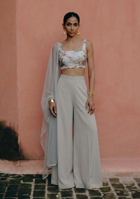 Off White Printed Georgette Fusion Set