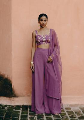 Purple Printed Georgette Fusion Set