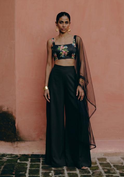 Black Printed Georgette Fusion Set
