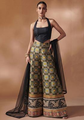 Black Embroidered Silk Fusion Set