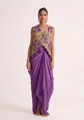 Purple Jacquard Silk Fusion Set