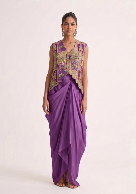 Purple Jacquard Silk Fusion Set