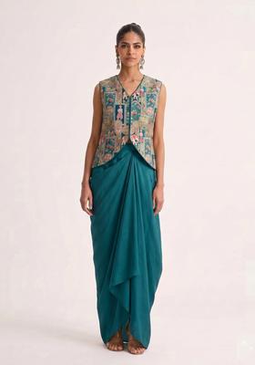 Teal Jacquard Silk Fusion Set