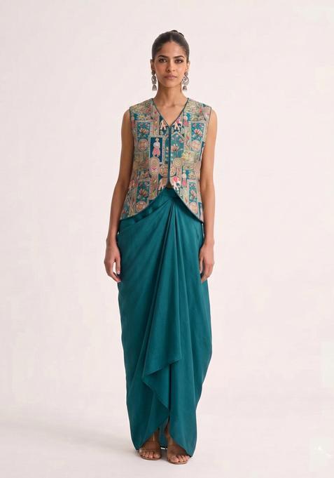 Teal Jacquard Silk Fusion Set