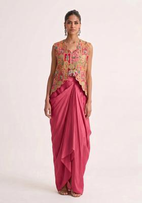 Rani Pink Jacquard Silk Fusion Set