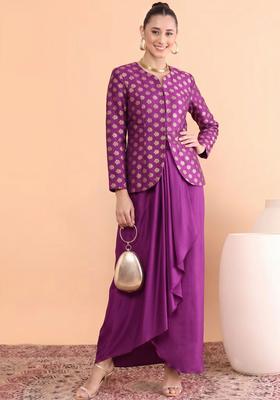 Magenta Zari Satin Fusion Set
