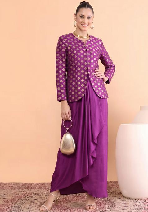 Magenta Zari Satin Fusion Set