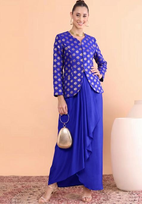 Royal Blue Zari Satin Fusion Set