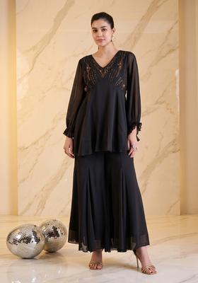 Black Embroidered Handwork Fusion Set
