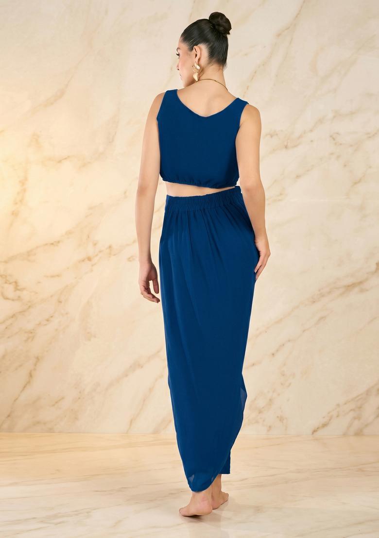 Royal Blue Embroidered Handwork Fusion Set - Indya