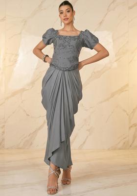 Grey Embroidered Handwork Fusion Set