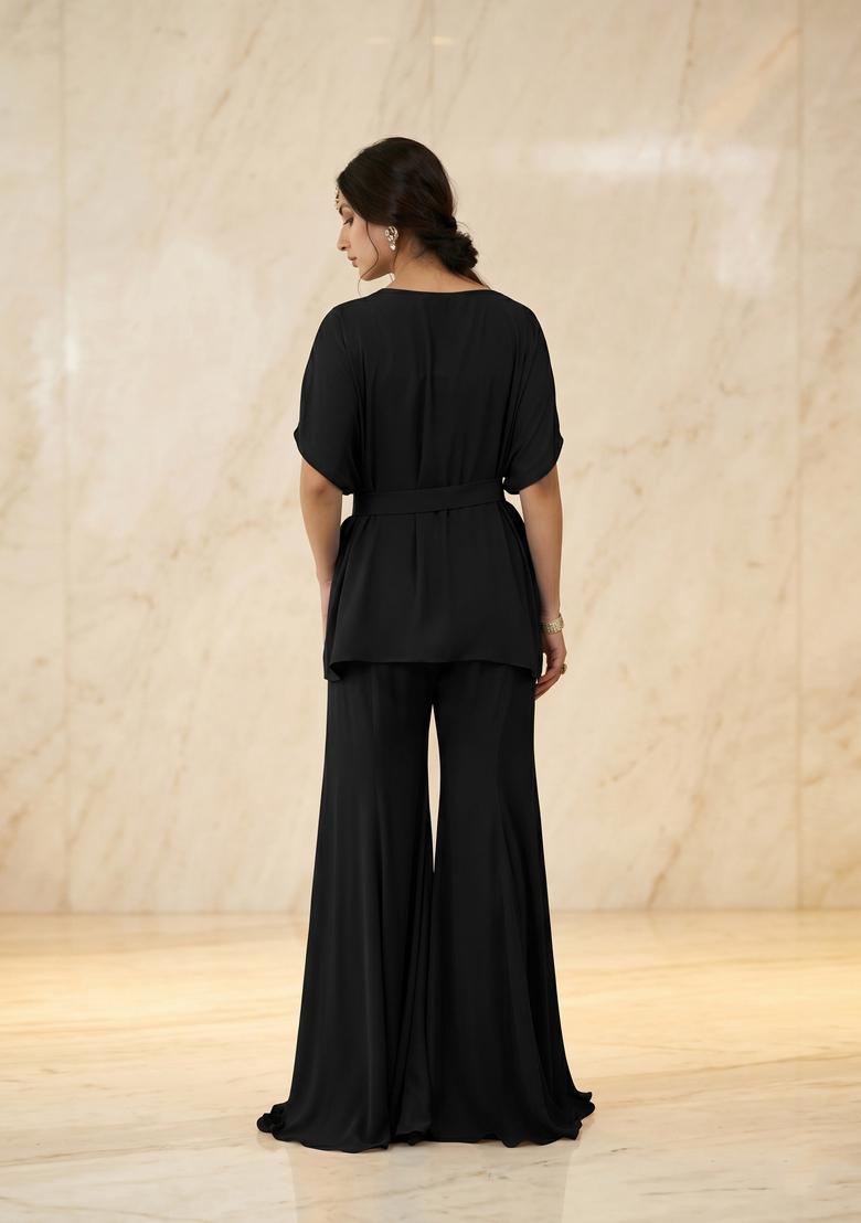 Black Embroidered Handwork Fusion Set - Indya