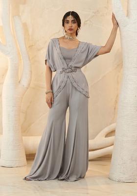 Grey Embroidered Handwork Fusion Set