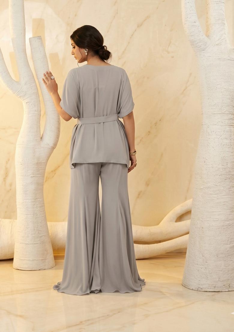 Grey Embroidered Handwork Fusion Set - Indya