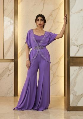 Purple Embroidered Handwork Fusion Set
