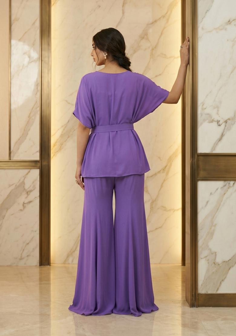 Purple Embroidered Handwork Fusion Set - Indya
