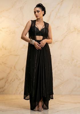 Black Embroidered Handwork Fusion Set