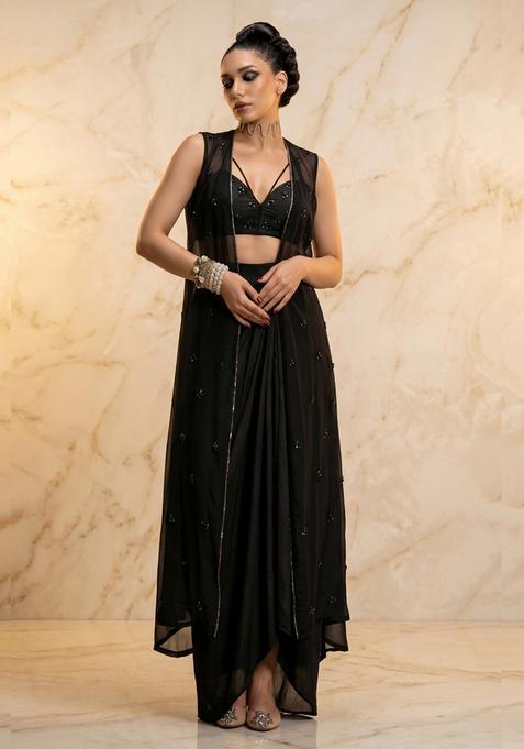 Black Embroidered Handwork Fusion Set