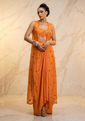 Orange Embroidered Handwork Fusion Set