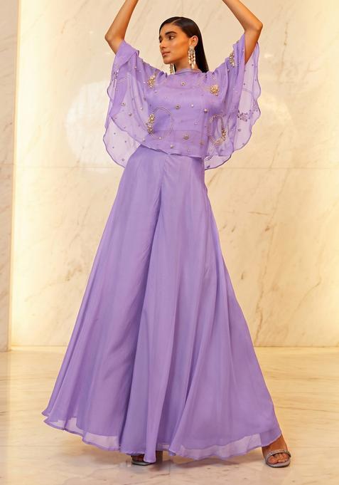 Lilac Embroidered Handwork Lehenga Set