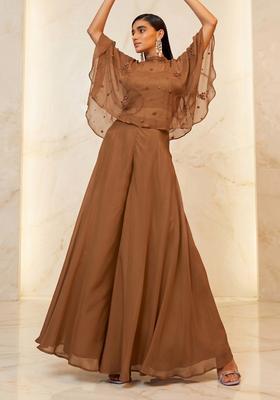 Brown Embroidered Handwork Lehenga Set