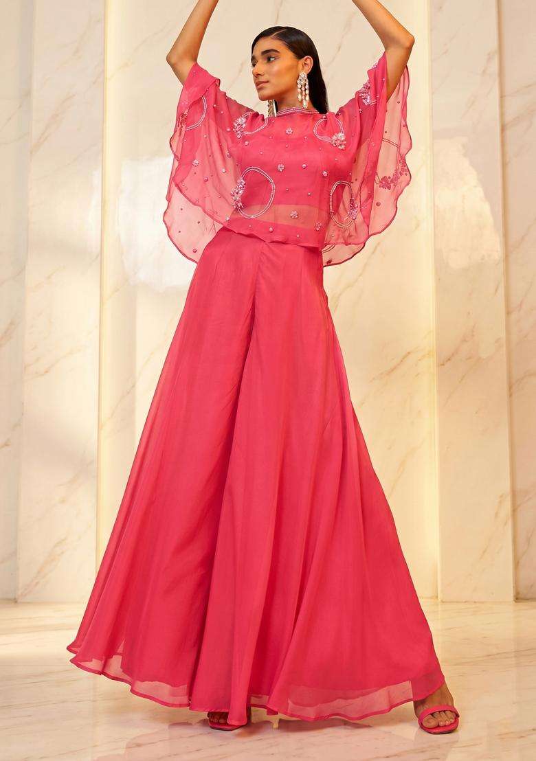 Pink Embroidered Handwork Lehenga Set - Indya