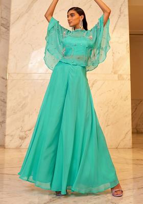 Blue Embroidered Handwork Lehenga Set
