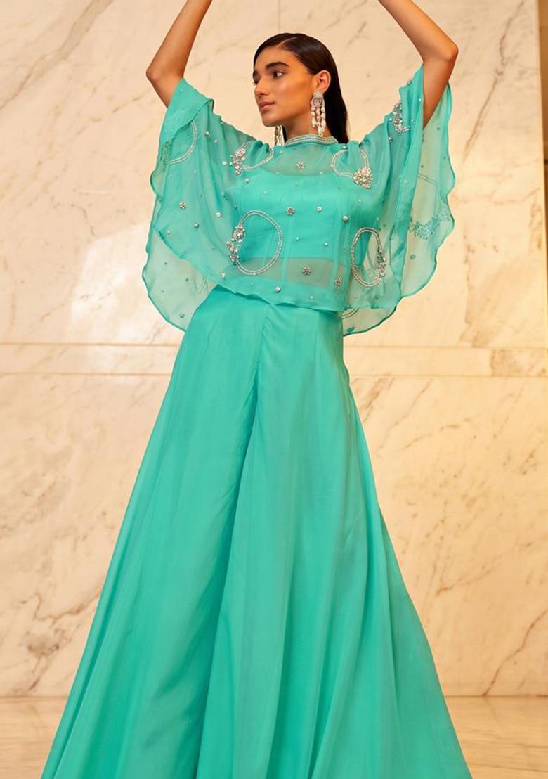 Blue Embroidered Handwork Lehenga Set - Indya