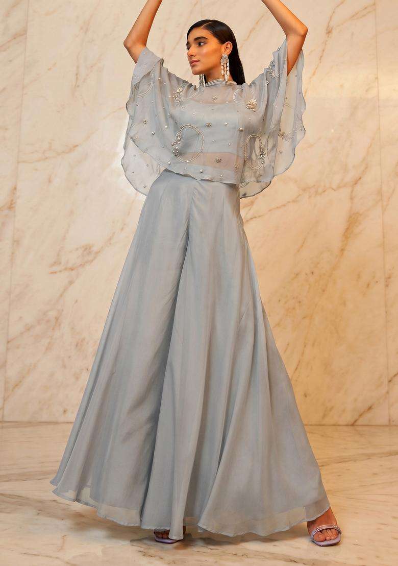 Grey Embroidered Handwork Lehenga Set - Indya